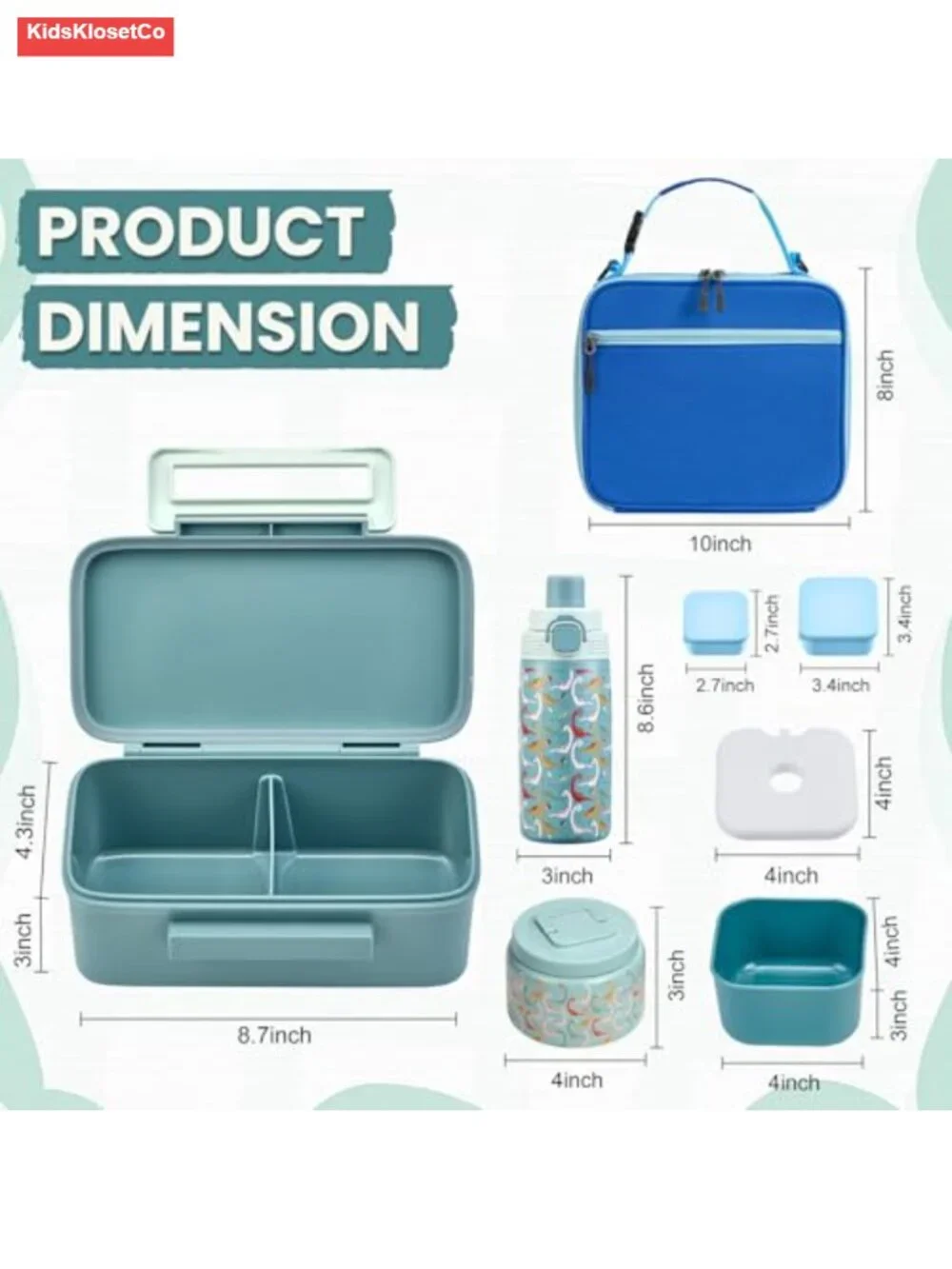 Kids Lunch Box Set with Bento Box, Thermo, Bottle, Insulated Bag & Ice Pack